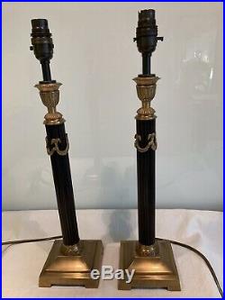 Pair Of Vintage Classical Reeded Column Candlestick Table Lamps
