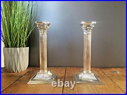 Pair Of Vintage Corinthian Column Candlesticks Candle Holders Silver Chrome Epns