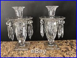 Pair Of Vintage Heisey Ipswich Candlesticks With Glass Prisms And Inserts