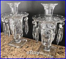 Pair Of Vintage Heisey Ipswich Candlesticks With Glass Prisms And Inserts