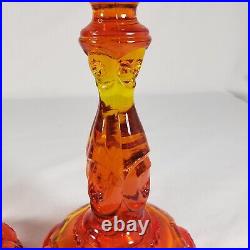Pair Of Vintage L. E. Smith Moon And Stars Amberina Glass Candlesticks 9.25 Tall