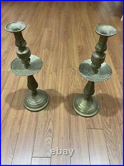 Pair Of Vintage Large Solid brass candle stick holders