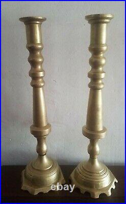Pair Of Vintage Mexican Solid Brass Altar Candlesticks