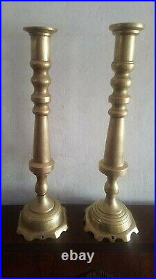 Pair Of Vintage Mexican Solid Brass Altar Candlesticks
