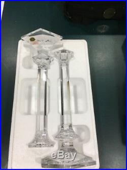 Pair Of Vintage Signed Val St. Lambert 11-1/4 Elysee Tall Crystal Candlesticks