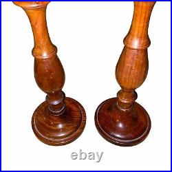 Pair Of Vintage Tall Turned Wood & Brass Ornate Candlesticks Candle Holders