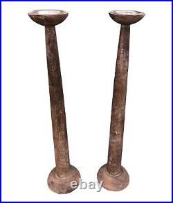 Pair Of Vintage Tall Wooden Gothic Style Candle Stands