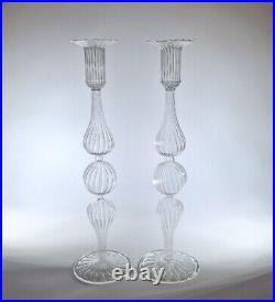 Pair Of Vintage Venetian Murano Glass Candle Sticks Mid Century Modern 1980s