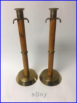 Pair Of Vtg Art Deco Brass/ Bakelite Butterscotch Candlesticks