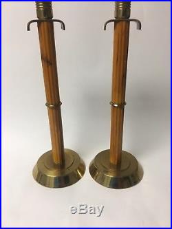 Pair Of Vtg Art Deco Brass/ Bakelite Butterscotch Candlesticks
