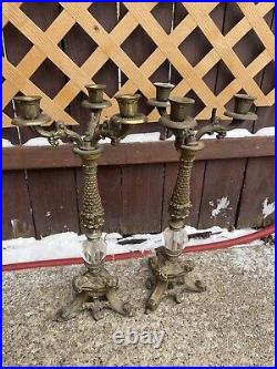 Pair Silver Plated 3 Arm Candle Vintage Ornate Brass Holders Very Decorative