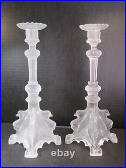 Pair VTG BIRDS Val St Lambert Art Glass Candle Sticks Frosted White Satin