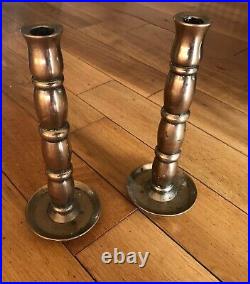 Pair Victorian Solid Brass Candle holder pillar Candlestick 2.24kg each 26cm H