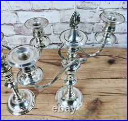 Pair Vintage 3 Light Silver Plated Convertible Christmas Candlesticks candelabra