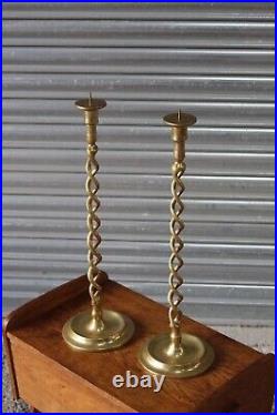 Pair Vintage Antique French Tall Brass Spiral Twist Candlestick Candle Holders
