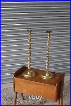 Pair Vintage Antique French Tall Brass Spiral Twist Candlestick Candle Holders