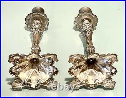 Pair Vintage Antique Silver Plate Judaica Candlestick Candelabra Candle Holders