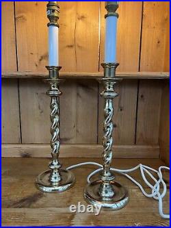 Pair Vintage Barley Twist Candle Stick Heavy Brass Table Desk Lamps