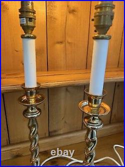 Pair Vintage Barley Twist Candle Stick Heavy Brass Table Desk Lamps