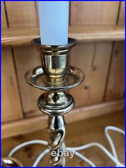 Pair Vintage Barley Twist Candle Stick Heavy Brass Table Desk Lamps