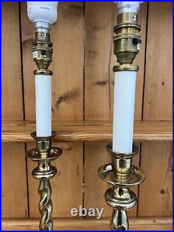 Pair Vintage Barley Twist Candle Stick Heavy Brass Table Desk Lamps