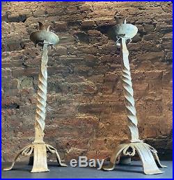 Pair Vintage Blacksmith Forged Iron Candlestick/ Candelabra / Candle Holder