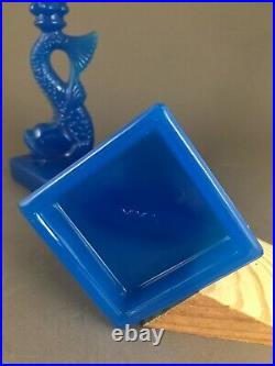 Pair Vintage Blue Opaline Glass Koi Candlesticks MMA Metropolitan Museum of Art