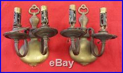 Pair Vintage Brass Candle Stick Style Electric Wall Sconces lights