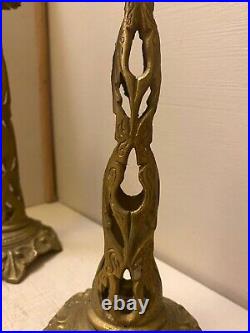 Pair. Vintage Brass Candle Sticks. Eye Catching. Nature Themed. Antique. Heavy