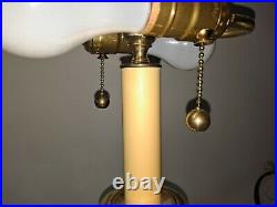 Pair Vintage Brass Candlestick Table Lamps Mid Century