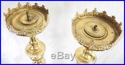 Pair Vintage Brass Repousse Alter Candlestick or Pricket Lamp Bases. 35