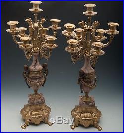Pair Vintage Brevettato Brass/Bronze Marble Cherub Candelabra/Candlesticks Italy