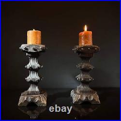 Pair Vintage Brutalist Candle Holders Wood & Square Nail Candlesticks