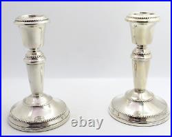 Pair Vintage Elizabeth II Small Sterling Silver Candlesticks W I Broadway & Co