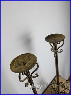 Pair Vintage Floor Standing Metal black gold Candle Stick Holders 28/71cm Tall