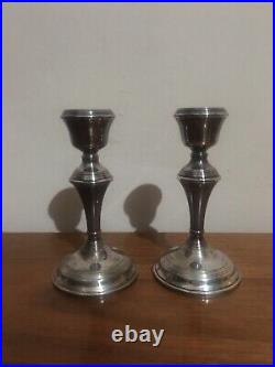 Pair Vintage Georgian Style Sterling Silver Candlesticks 1962