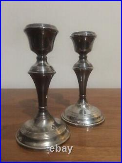 Pair Vintage Georgian Style Sterling Silver Candlesticks 1962