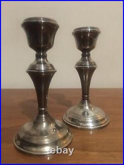 Pair Vintage Georgian Style Sterling Silver Candlesticks 1962