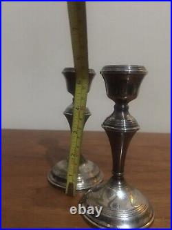 Pair Vintage Georgian Style Sterling Silver Candlesticks 1962