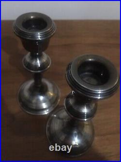 Pair Vintage Georgian Style Sterling Silver Candlesticks 1962