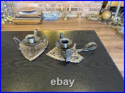 Pair Vintage Hugo Berger Germany Arts & Crafts Wrought Iron Candlestick Holders