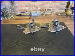 Pair Vintage Hugo Berger Germany Arts & Crafts Wrought Iron Candlestick Holders