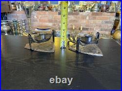 Pair Vintage Hugo Berger Germany Arts & Crafts Wrought Iron Candlestick Holders