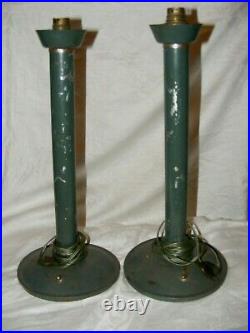 Pair Vintage Industrial Candlestick Table Lamps Lights Enamel MID Century Modern