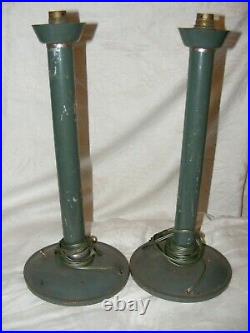 Pair Vintage Industrial Candlestick Table Lamps Lights Enamel MID Century Modern