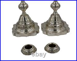 Pair Vintage Jewish Solid Sterling Silver Judaica Shabbat Candlesticks 12 Tall