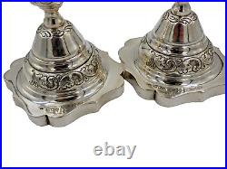 Pair Vintage Jewish Solid Sterling Silver Judaica Shabbat Candlesticks 12 Tall