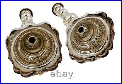 Pair Vintage Jewish Solid Sterling Silver Judaica Shabbat Candlesticks 12 Tall