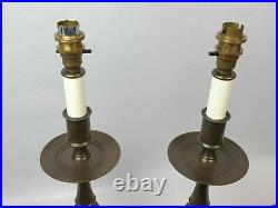Pair Vintage Laura Ashley Antique Brass Candlestick Style Lamp Bases, 47cm Tall