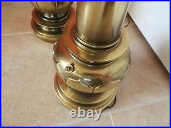 Pair Vintage Mid Century Stiffel Brass Heavy Metal Candlestick Table Lamps 23